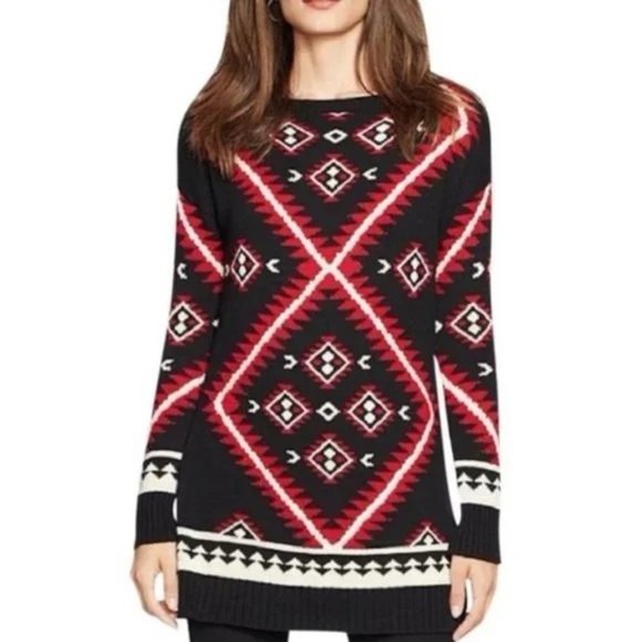 Lauren Ralph Lauren Sweaters - Lauren Ralph Lauren Sweater Womens 1X Black Red Knit Tunic Aztec Southwestern